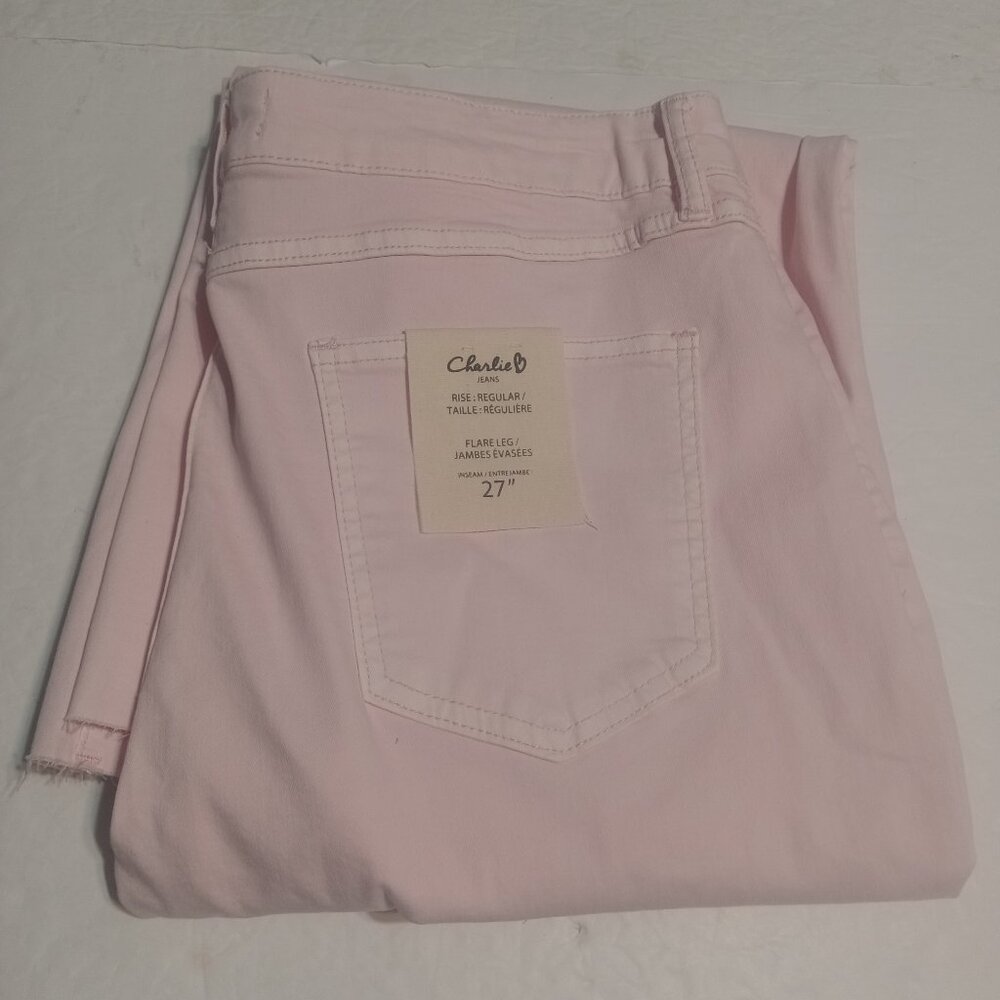 Charlie B Women's Time To Fiesta Flare Leg Raw Hem Jeans LT Pink 16 C5497R-618A